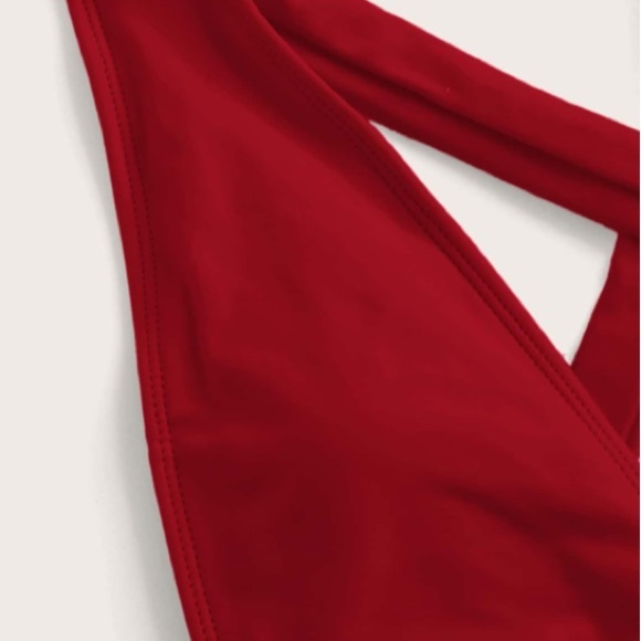 Red Lined Plunging Neckline One Piece Criss Cross Swimsuit New - Picture 4 of 10